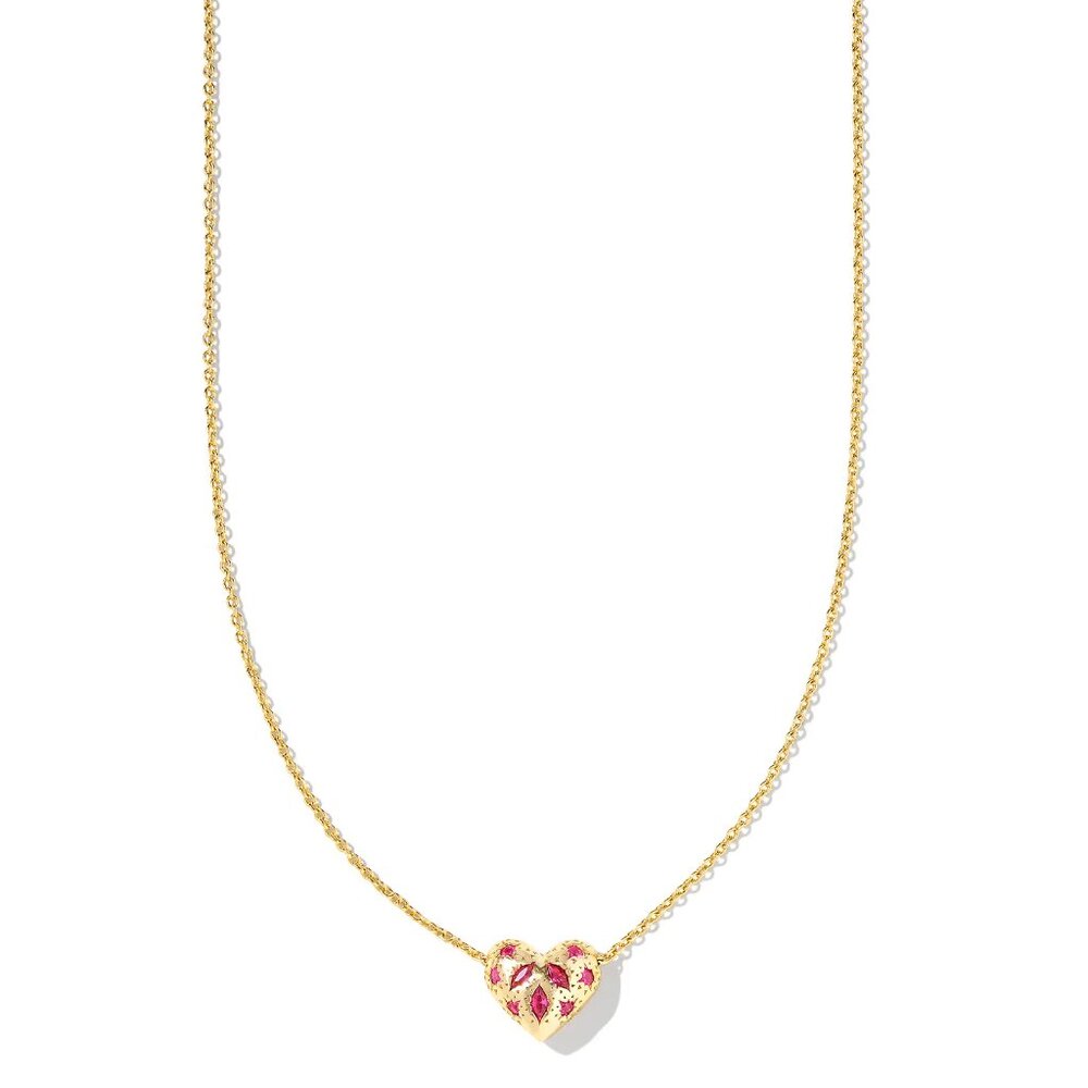 NEW NWT KENDRA SCOTT GOLD HOLLAND HEART PENDANT NECKLACE IN PINK CRYSTAL